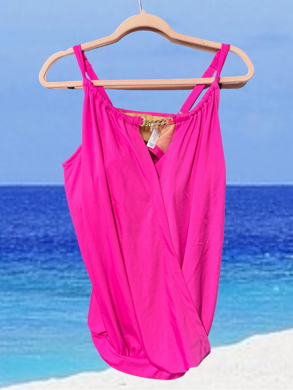 Lane Bryant Swimsuit tankini Top Plus Size 38DDD underwire bra Fuschia Hot Pink